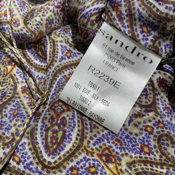 Sandro Women Paisley Ruffle Mini Dress Sleeveless Scoop Neck Purple Black Size 2 - Picture 10 of 14